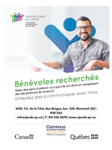 Bénévoles recherchés ! Clinique d’impôts – du 15 mars au 30 avril