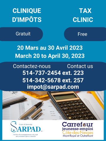 (FERMÉE) – La Clinique d’impôts est de retour au CJE CDN ! Du 20 mars au 30 avril 2023 !