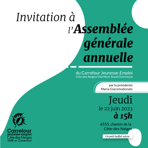 Invitation à l’Assemblée Générale Annuelle du CJE CDN | Jeudi 22 juin à 15h00 |