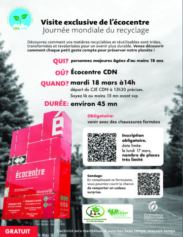 Visite exclusive de l’écocentre de Côte-des-Neiges 18 mars à 14h