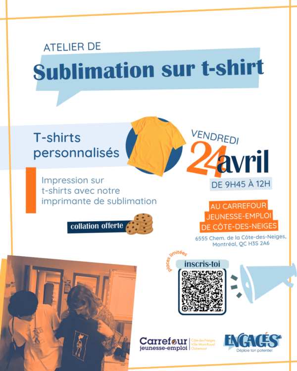 Atelier de sublimation sur T-shirt – vendredi 24 avril 2026 de 9h45 à 12h