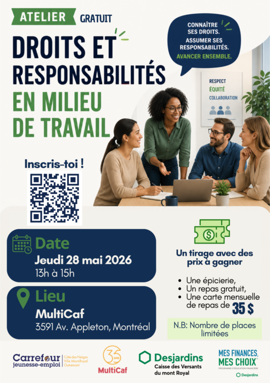 Atelier MFMC: Droits et responsabilité en milieu de travail – Jeudi 28 mai de 13h à 15h